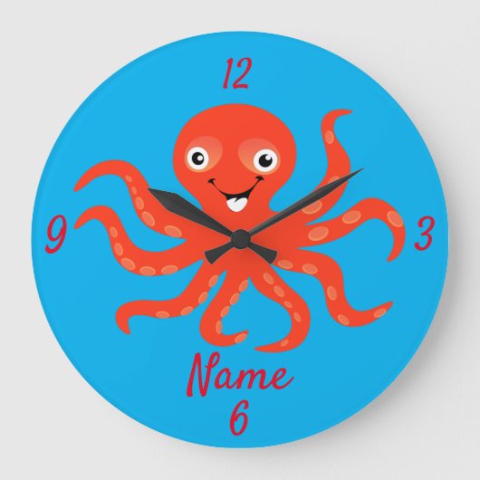 Cute Red Smiling Octopus Thunder_Cove Grote Klok (Voorkant)