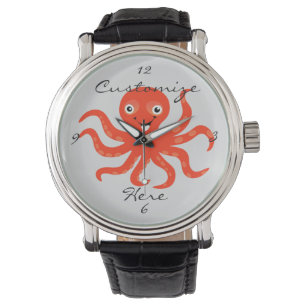 Cute Red Smiling Octopus Thunder_Cove Horloge