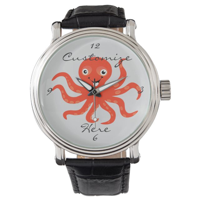 Cute Red Smiling Octopus Thunder_Cove Horloge (Voorkant)