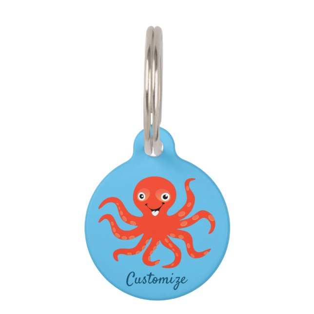 Cute Red Smiling Octopus Thunder_Cove  Huisdierpenning (Voorkant)