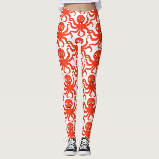 Cute Red Smiling Octopus Thunder_Cove Leggings (Voorkant)