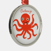 Cute Red Smiling Octopus Thunder_Cove Metalen Ornament (Rechts)