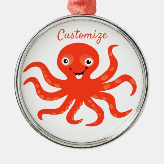 Cute Red Smiling Octopus Thunder_Cove Metalen Ornament (Voorkant)