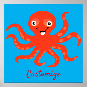 Cute Red Smiling Octopus Thunder_Cove Poster