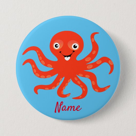Cute Red Smiling Octopus Thunder_Cove Ronde Button 7,6 Cm (Voorkant)