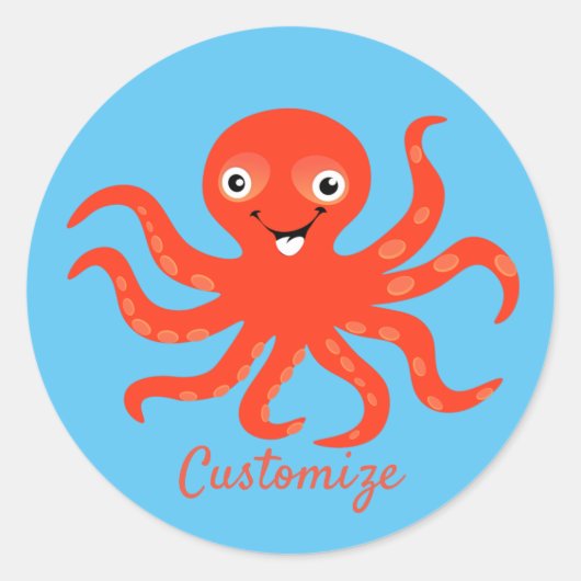 Cute Red Smiling Octopus Thunder_Cove Ronde Sticker (Voorkant)