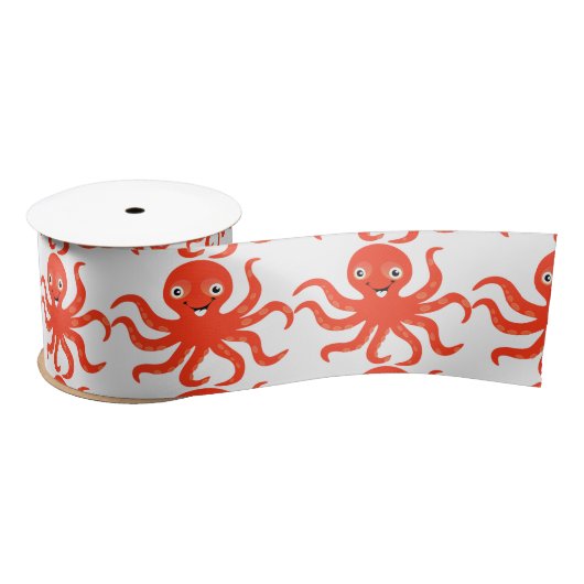Cute Red Smiling Octopus Thunder_Cove Satijnen Lint (Spoel)