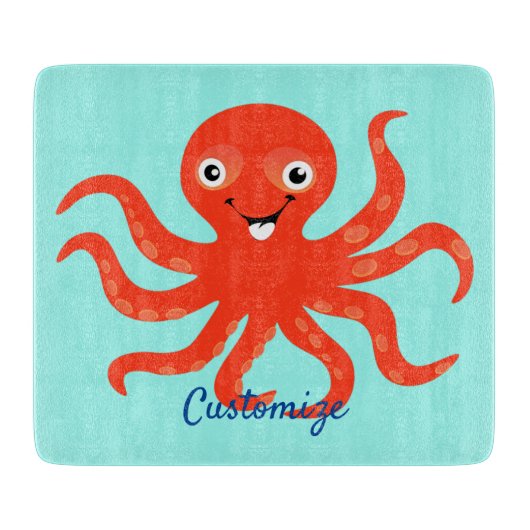 Cute Red Smiling Octopus Thunder_Cove Snijplank (Voorkant)