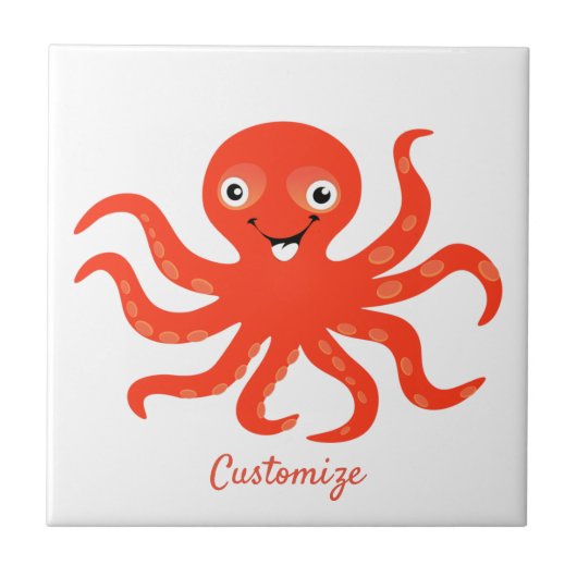 Cute Red Smiling Octopus Thunder_Cove Tegeltje (Voorkant)