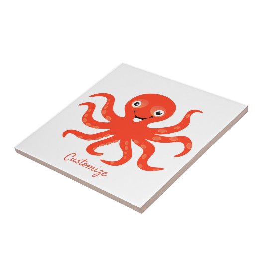 Cute Red Smiling Octopus Thunder_Cove Tegeltje (Zijkant)