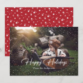 Cute Red Snow Stars Photo Holiday Card Feestdagenkaart (Voorkant / Achterkant)