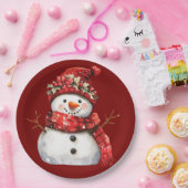 Cute Red Snowman Christmas  Papieren Bordje (Feest)