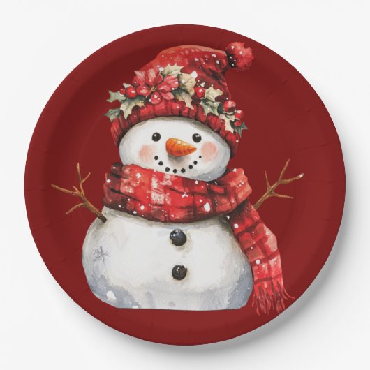 Cute Red Snowman Christmas  Papieren Bordje (Voorkant)