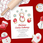 Cute Red Snowman-kerstkoekjesuitwisseling Kaart<br><div class="desc">Uitnodiging tot uitwisseling van gepersonaliseerde Cute Red Snowman met Kerstmis.</div>