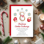 Cute Red Snowman-kerstkoekjesuitwisseling Kaart<br><div class="desc">Uitnodiging tot uitwisseling van gepersonaliseerde Cute Red Snowman met Kerstmis.</div>