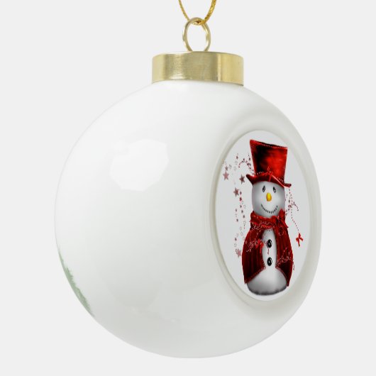 Cute Red Snowman Kerstmis Keramische Bal Ornament (Links)