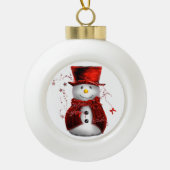 Cute Red Snowman Kerstmis Keramische Bal Ornament (Voorkant)