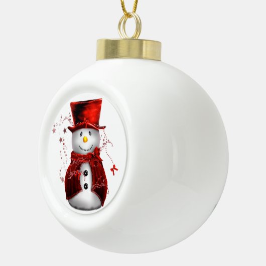 Cute Red Snowman Kerstmis Keramische Bal Ornament (Rechts)