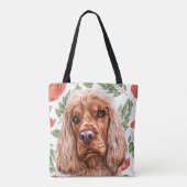 Cute Red Spaniel met Roos Flower Pattern Tote Bag (Achterkant)