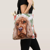 Cute Red Spaniel met Roos Flower Pattern Tote Bag (Dichtbij)