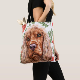 Cute Red Spaniel met Roos Flower Pattern Tote Bag