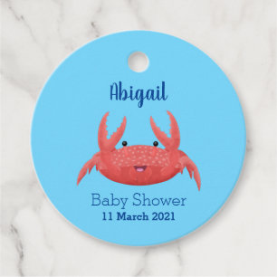 Cute red spotty crab cartoon afbeelding bedankjes labels