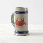 Cute red spotty crab cartoon afbeelding bierpul (Voorkant links)