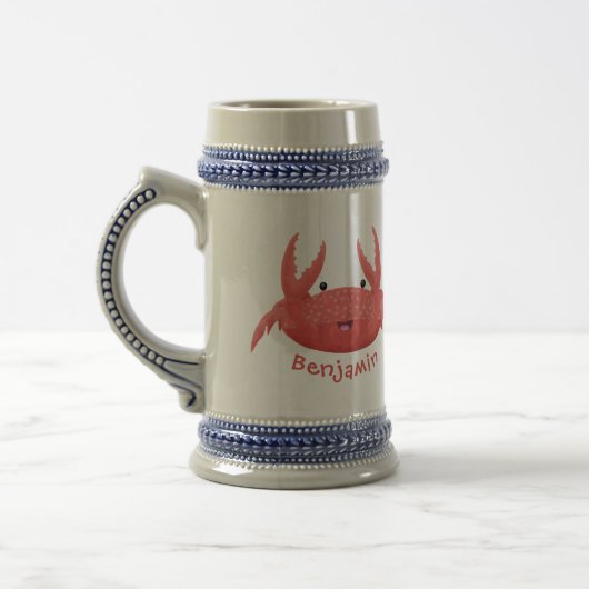 Cute red spotty crab cartoon afbeelding bierpul (Links)