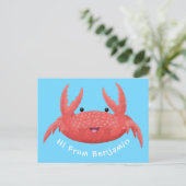 Cute red spotty crab cartoon afbeelding briefkaart (Staand voorkant)