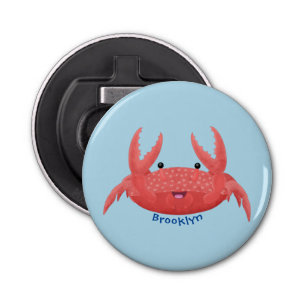 Cute red spotty crab cartoon afbeelding button flesopener