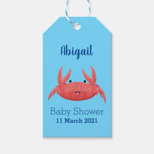 Cute red spotty crab cartoon afbeelding cadeaulabel (Voorkant)