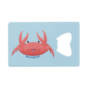 Cute red spotty crab cartoon afbeelding creditkaart flessenopener