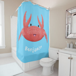 Cute red spotty crab cartoon afbeelding douchegordijn