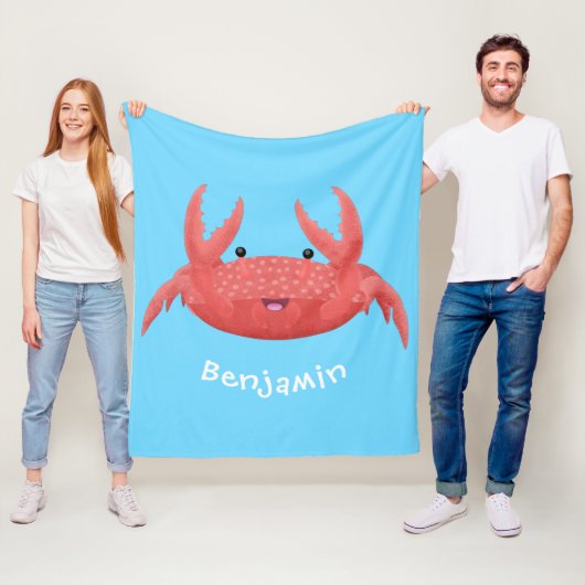 Cute red spotty crab cartoon afbeelding fleece deken (In situ)