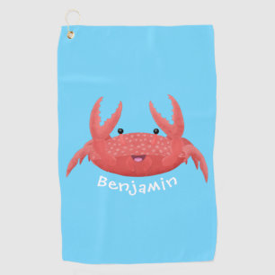 Cute red spotty crab cartoon afbeelding golfhanddoek