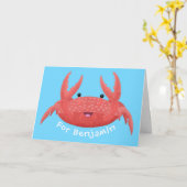 Cute red spotty crab cartoon afbeelding kaart (Gele Bloem)