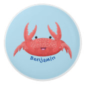 Cute red spotty crab cartoon afbeelding keramische knop (Voorkant)