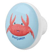 Cute red spotty crab cartoon afbeelding keramische knop (Rechts)