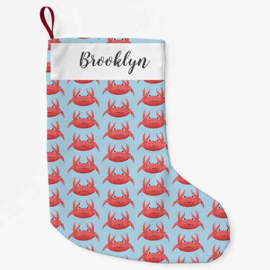 Cute red spotty crab cartoon afbeelding kleine kerstsok (Voorkant)
