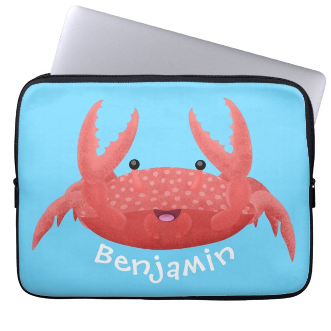 Cute red spotty crab cartoon afbeelding laptop sleeve (Voorkant)