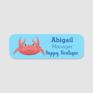 Cute red spotty crab cartoon afbeelding naamplaatje