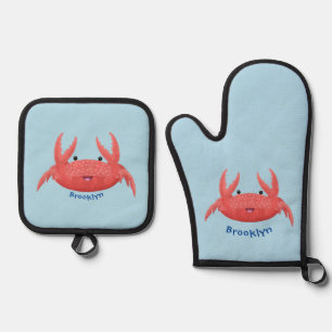 Cute red spotty crab cartoon afbeelding ovenwant & pannenlap set