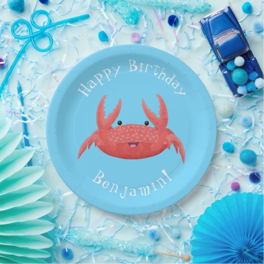 Cute red spotty crab cartoon afbeelding papieren bordje (Feest)