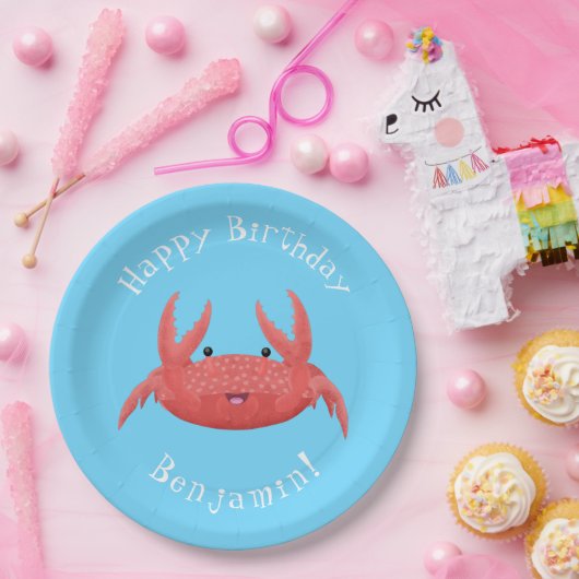 Cute red spotty crab cartoon afbeelding papieren bordje (Feest)