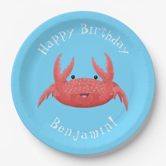 Cute red spotty crab cartoon afbeelding papieren bordje (Voorkant)