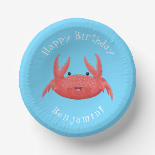 Cute red spotty crab cartoon afbeelding papieren kommen