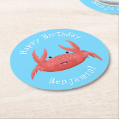 Cute red spotty crab cartoon afbeelding ronde kartonnen onderzetter (Gebogen)