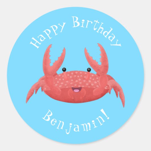 Cute red spotty crab cartoon afbeelding ronde sticker (Voorkant)
