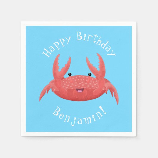 Cute red spotty crab cartoon afbeelding servet (Voorkant)