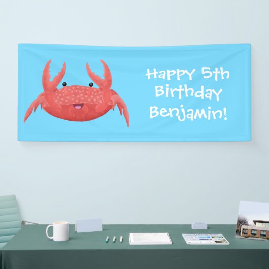 Cute red spotty crab cartoon afbeelding spandoek (Beurs)